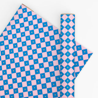 Checkerboard Pink & Electric Blue 10M Wrapping Paper