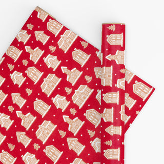 Gingerbread House Red 10M Wrapping Paper