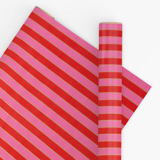 Nutcracker Stripe Bright Pink & Poppy Red 10M Wrapping Paper