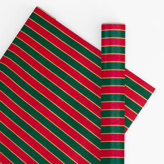 Nutcracker Stripe Dark Green & Red 10M Wrapping Paper