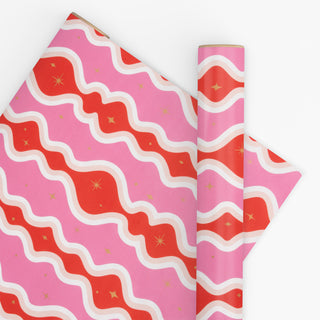 Retro Swirl Bright Pink & Poppy Red 10M Wrapping Paper