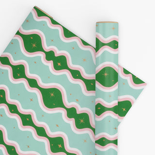 Retro Swirl Mint & Emerald 10M Wrapping Paper