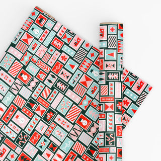 Christmas Stamps Dark Green 10M Wrapping Paper