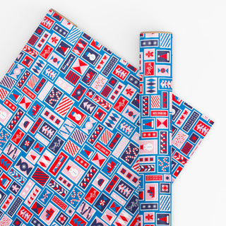 Christmas Stamps Electric Blue 10M Wrapping Paper