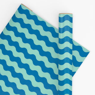 Waves Aqua & Electric Blue 10M Wrapping Paper