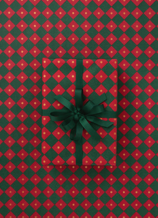 Checkerboard Dark Green & Red 10M Wrapping Paper