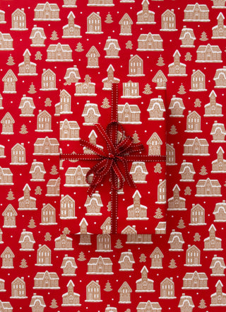 Gingerbread House Red 10M Wrapping Paper