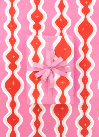 Retro Swirl Bright Pink & Poppy Red 10M Wrapping Paper
