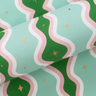 Retro Swirl Mint & Emerald 10M Wrapping Paper