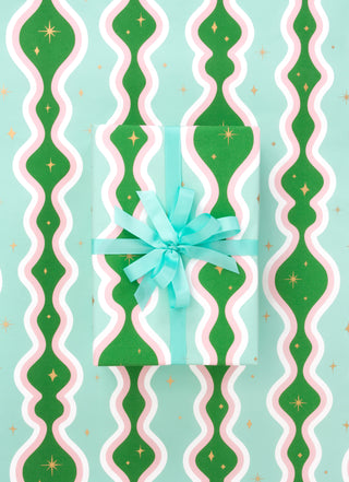 Retro Swirl Mint & Emerald 10M Wrapping Paper
