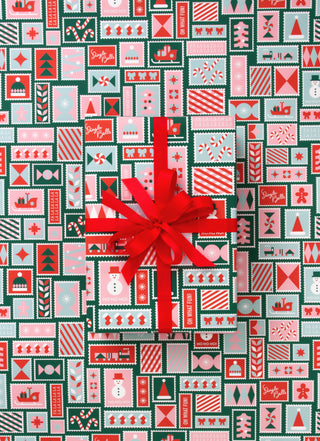 Christmas Stamps Dark Green 10M Wrapping Paper