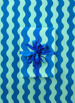 Waves Aqua & Electric Blue 10M Wrapping Paper