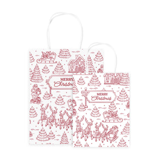 Christmas Toile Red Gift Bags - 10 Pack
