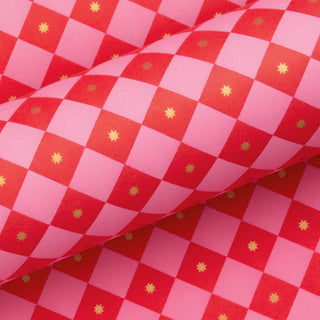 Checkerboard Bright Pink & Poppy Red 10M Wrapping Paper