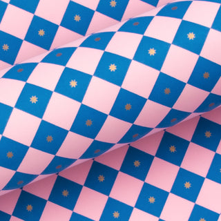 Checkerboard Pink & Electric Blue 10M Wrapping Paper