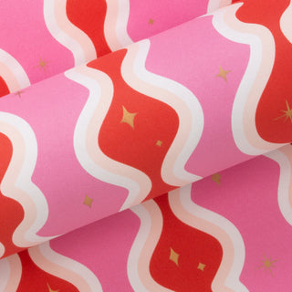 Retro Swirl Bright Pink & Poppy Red 10M Wrapping Paper