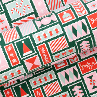 Christmas Stamps Dark Green 10M Wrapping Paper